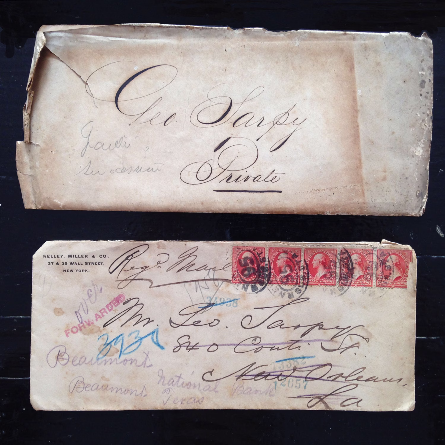 Old fashioned script and handwriting on the front and back of an antique letter