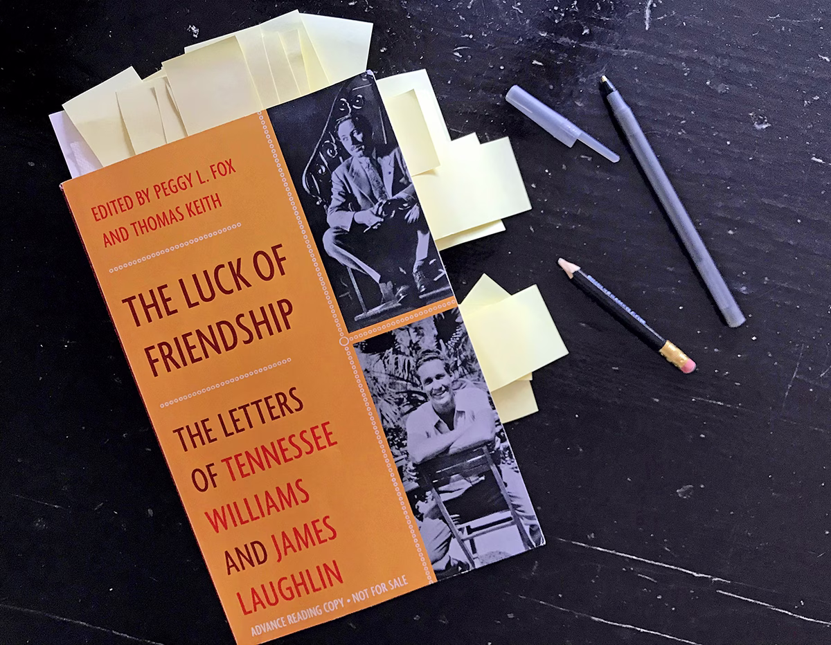 Book cover about Tennessee Williams and James Laughlin. Details in the caption.