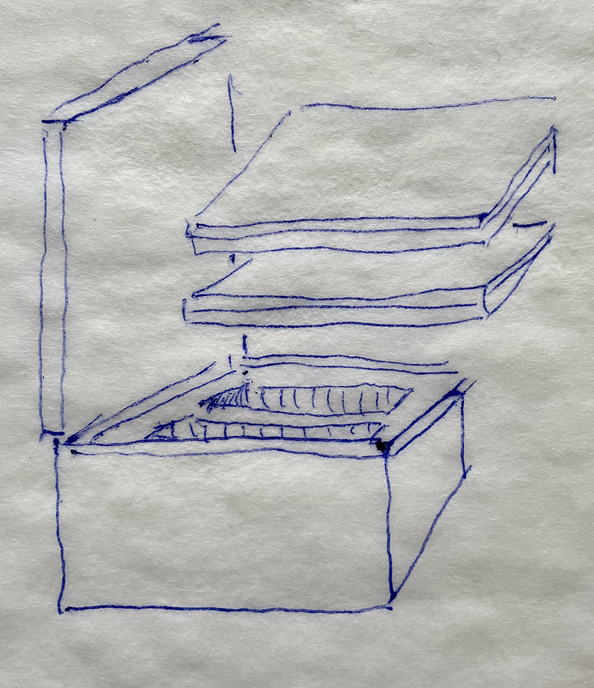Thumbnail sketch for a custom box with two compartments and two portfolios. The caption has more information.